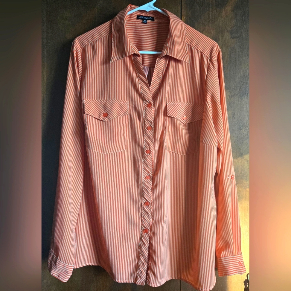 Notations Red/Tan Striped Shirt, 2X